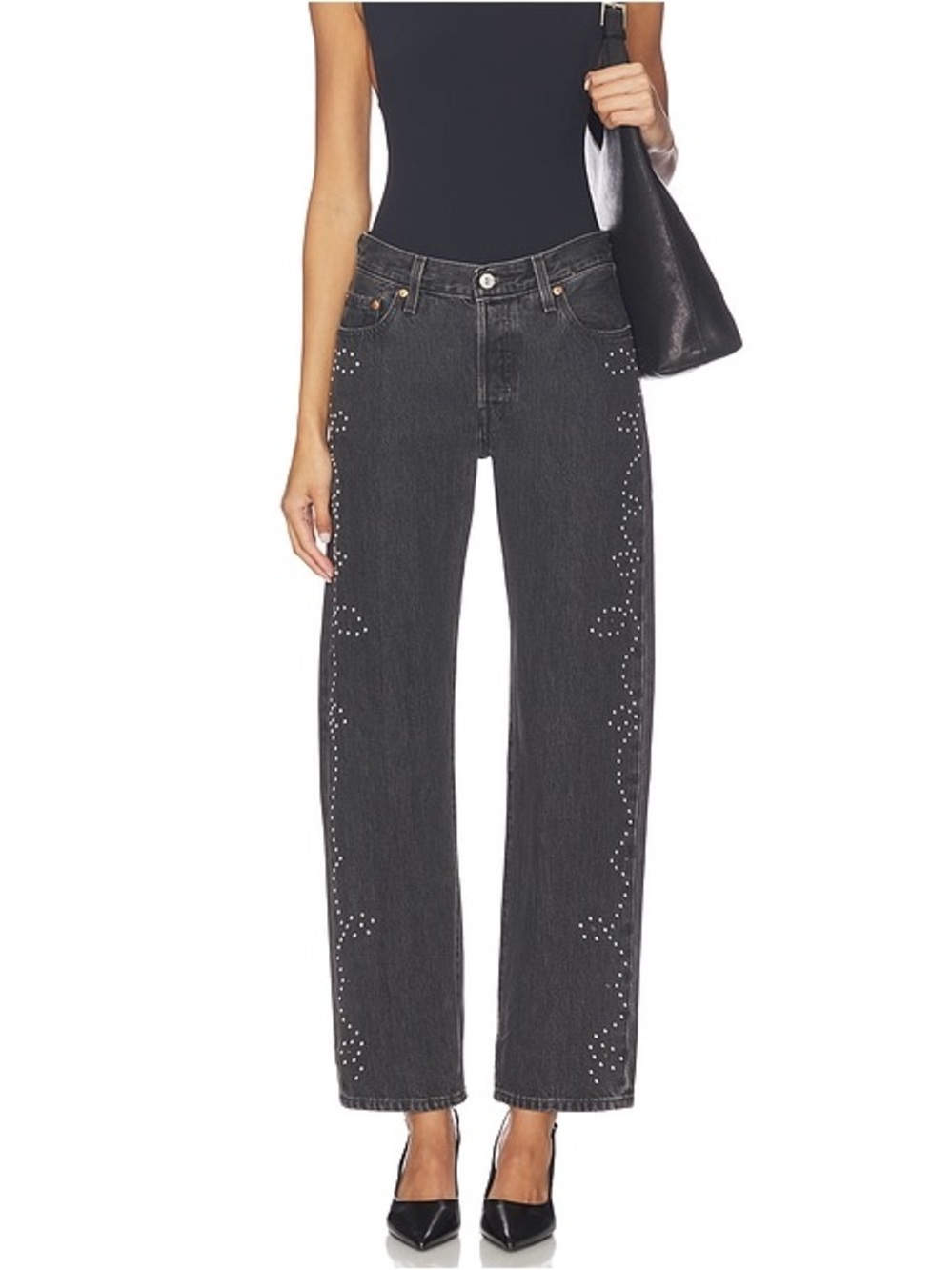 NWT Levi's 501 90s Bejeweled Rhinestone Jeans Dark Wash Straight Leg Size 27